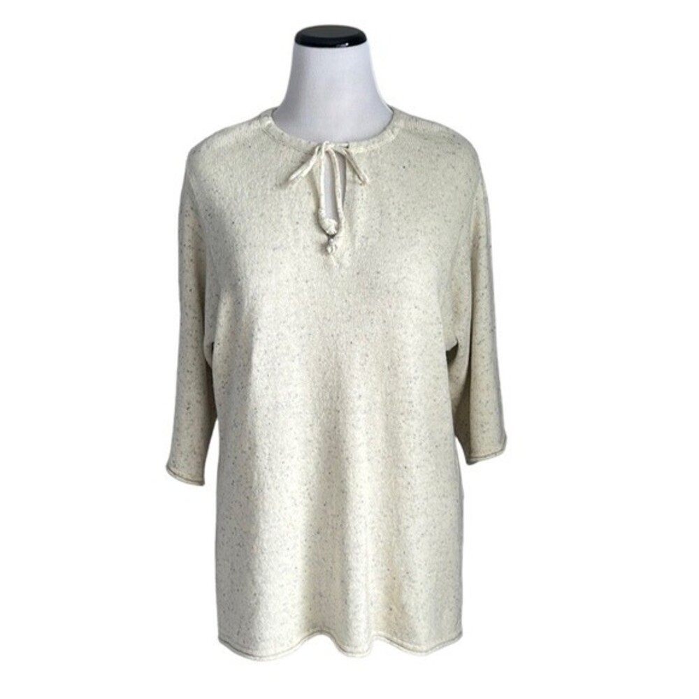 J. Jill Pure Jill Tie Neck 3/4 Sleeve Sweater Cotton/Wool Blend Size L